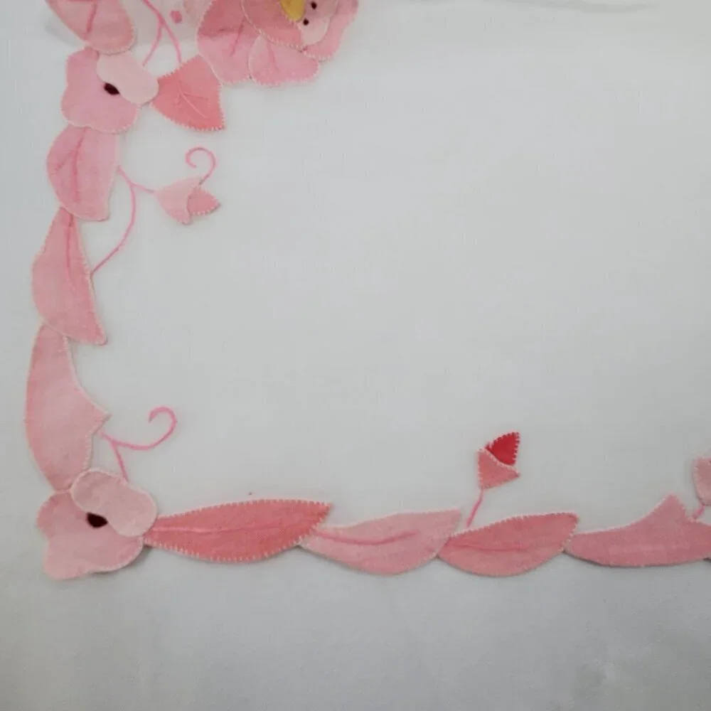 VTG 4 Hand Applique Embroidered Organdy Linen Placemats Pink White By Brode Main